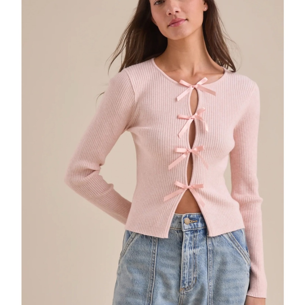 Altar'd State Light Pink Bow-Front Cardigan